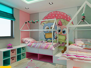 Pokój bliźniaczek - Średni biały różowy szary pokój dziecka dla dziecka dla dziewczynki dla rodzeństwa, styl skandynawski - zdjęcie od PRACOWNIA 88