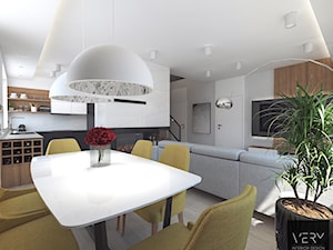 Dom pod Kaliszem | Kotowiecko | 140 m2 - Średni czarny szary salon z kuchnią z jadalnią, styl nowoczesny - zdjęcie od VERY Interior Design - Projektowanie Wnętrz