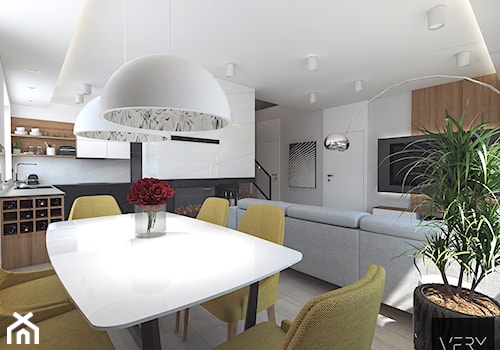 Dom pod Kaliszem | Kotowiecko | 140 m2 - Średni czarny szary salon z kuchnią z jadalnią, styl nowoczesny - zdjęcie od VERY Interior Design - Projektowanie Wnętrz