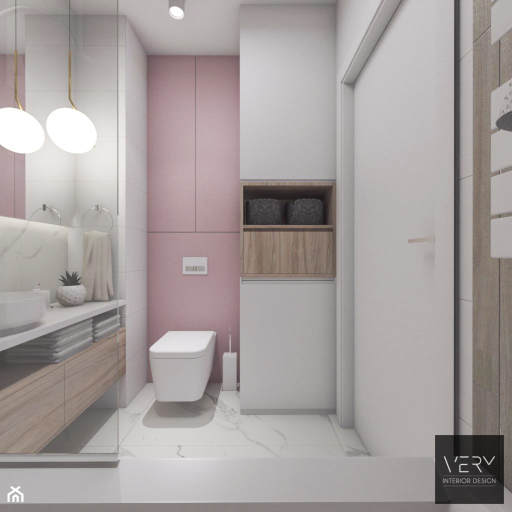 Pudrowa łazienka - zdjęcie od VERY Interior Design - Projektowanie Wnętrz - Homebook