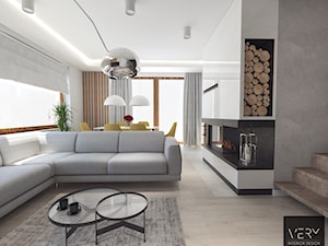 Dom pod Kaliszem | Kotowiecko | 140 m2 - Średni biały szary salon z jadalnią, styl nowoczesny - zdjęcie od VERY Interior Design - Projektowanie Wnętrz