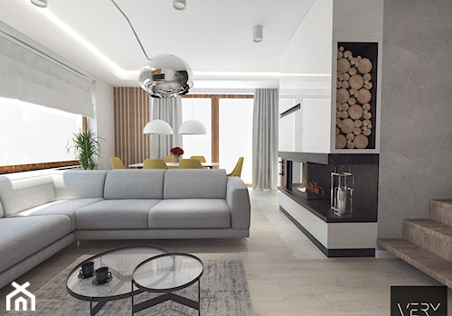 Dom pod Kaliszem | Kotowiecko | 140 m2 - Średni biały szary salon z jadalnią, styl nowoczesny - zdjęcie od VERY Interior Design - Projektowanie Wnętrz