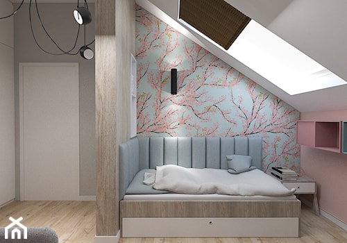 Dom pod Kaliszem | Kotowiecko | 140 m2 - Średni biały różowy szary niebieski z panelami tapicerowanymi pokój dziecka dla nastolatka dla dziewczynki, styl nowoczesny - zdjęcie od VERY Interior Design - Projektowanie Wnętrz