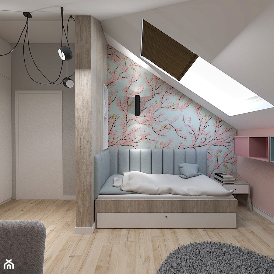 Dom pod Kaliszem | Kotowiecko | 140 m2 - Średni biały różowy szary niebieski z panelami tapicerowanymi pokój dziecka dla nastolatka dla dziewczynki, styl nowoczesny - zdjęcie od VERY Interior Design - Projektowanie Wnętrz