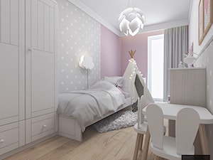 Kobiece mieszkanie w Poznaniu | Pokój Córki | 60m2 - Mały biały różowy szary pokój dziecka dla dziecka dla dziewczynki, styl nowoczesny - zdjęcie od VERY Interior Design - Projektowanie Wnętrz