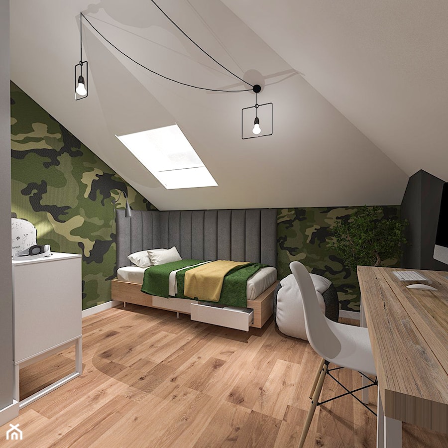 Dom pod Kaliszem | Kotowiecko | 140 m2 - Średni biały czarny szary zielony pokój dziecka dla nastolatka dla chłopca, styl nowoczesny - zdjęcie od VERY Interior Design - Projektowanie Wnętrz