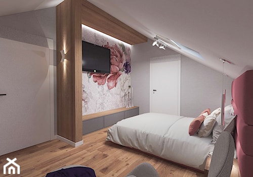 Dom pod Kaliszem | Kotowiecko | 140 m2 - Duża biała szara sypialnia na poddaszu, styl nowoczesny - zdjęcie od VERY Interior Design - Projektowanie Wnętrz