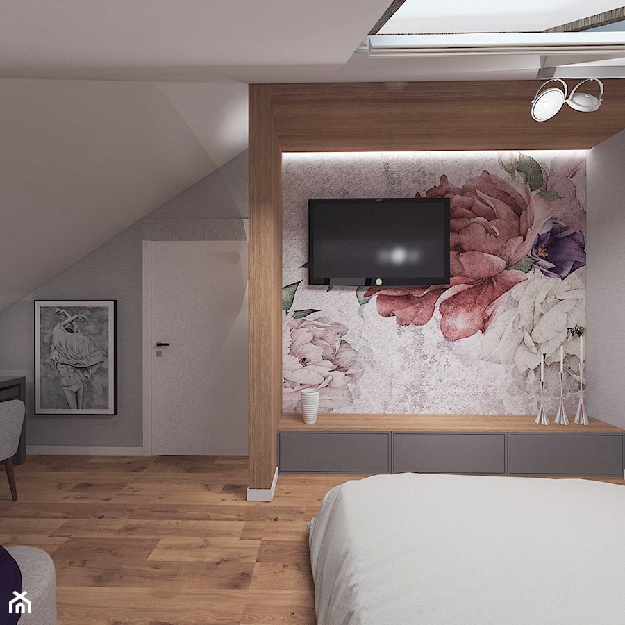 Dom pod Kaliszem | Kotowiecko | 140 m2 - Średnia biała szara sypialnia na poddaszu, styl nowoczesny - zdjęcie od VERY Interior Design - Projektowanie Wnętrz