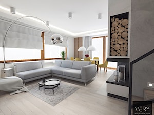 Dom pod Kaliszem | Kotowiecko | 140 m2 - Duży biały szary salon z jadalnią, styl nowoczesny - zdjęcie od VERY Interior Design - Projektowanie Wnętrz