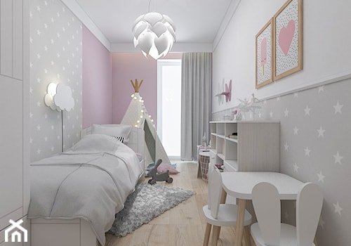 Kobiece mieszkanie w Poznaniu | Pokój Córki | 60m2 - Mały biały różowy szary pokój dziecka dla dziec ... - zdjęcie od VERY Interior Design - Projektowanie Wnętrz