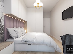 Kobiece mieszkanie w Poznaniu | Sypialnia | 60m2 - Średnia biała szara sypialnia, styl nowoczesny - zdjęcie od VERY Interior Design - Projektowanie Wnętrz