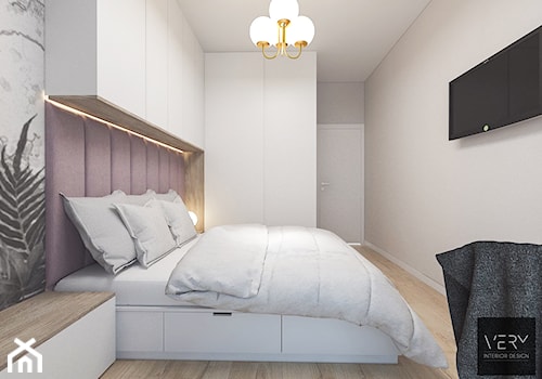 Kobiece mieszkanie w Poznaniu | Sypialnia | 60m2 - Średnia biała szara sypialnia, styl nowoczesny - zdjęcie od VERY Interior Design - Projektowanie Wnętrz