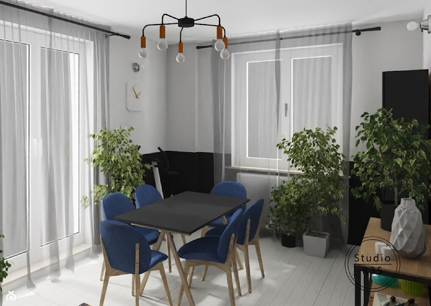 Bielany 02 _ metamorfoza pokoju - Mały szary salon z jadalnią, styl nowoczesny - zdjęcie od Studio R35 - Homebook