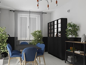 Bielany 02 _ metamorfoza pokoju - Średni biały czarny salon z kuchnią z jadalnią, styl nowoczesny - zdjęcie od Studio R35