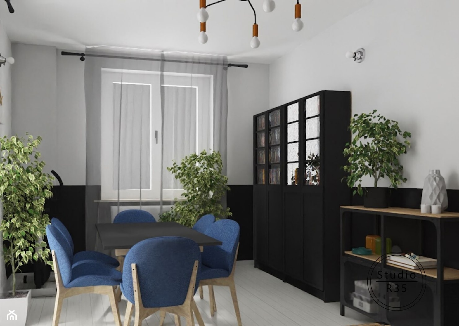 Bielany 02 _ metamorfoza pokoju - Średni biały czarny salon z kuchnią z jadalnią, styl nowoczesny - zdjęcie od Studio R35 - Homebook