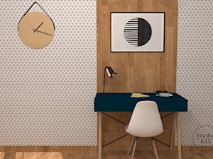 Pokój dzienny z biblioteczką - Średnie beżowe biuro, styl nowoczesny - zdjęcie od Studio R35