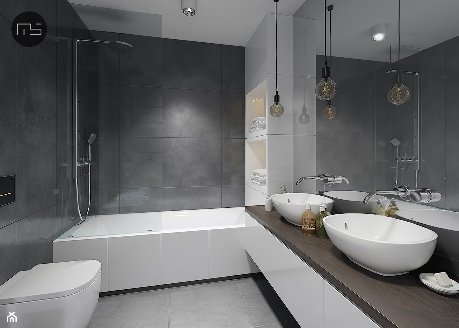 Mieszkanie M3 - Średnia bez okna z dwoma umywalkami łazienka, styl minimalistyczny - zdjęcie od MS Group - Homebook