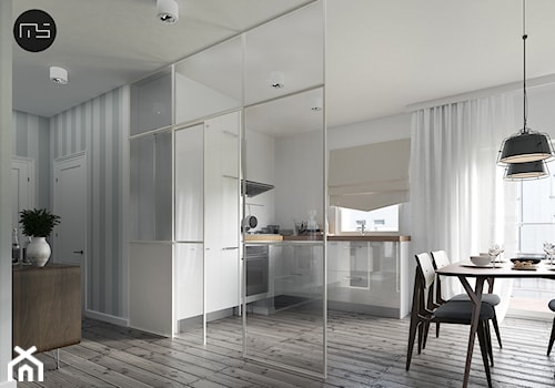 Mieszkanie M3 - Średnia otwarta z salonem biała z zabudowaną lodówką kuchnia w kształcie litery l z oknem, styl skandynawski - zdjęcie od MS Group