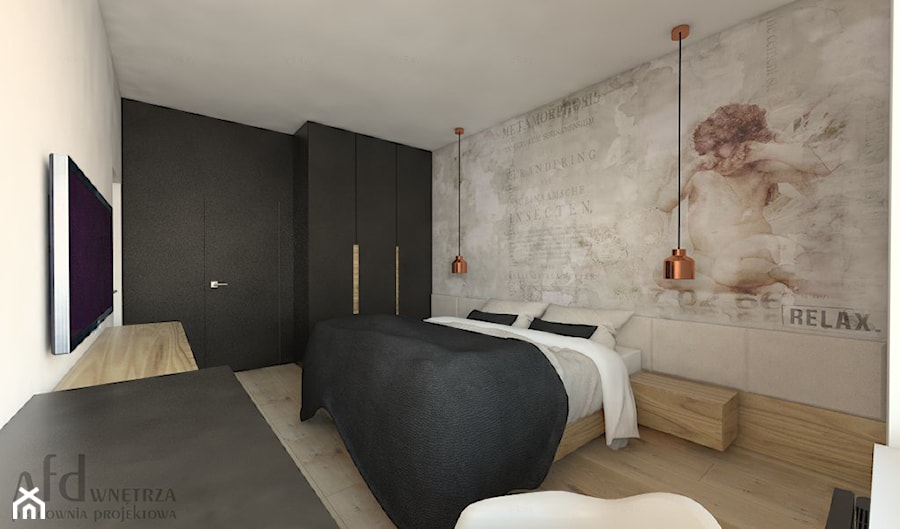 Średnia czarna szara sypialnia, styl industrialny - zdjęcie od AFD Pracownia Projektowa