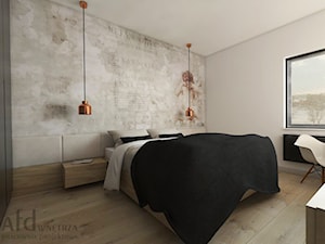 APARTAMENT MIEDŹ - Średnia szara z biurkiem sypialnia, styl industrialny - zdjęcie od AFD Pracownia Projektowa