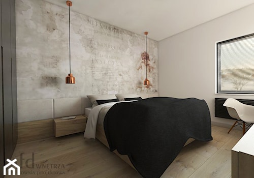 APARTAMENT MIEDŹ - Średnia szara z biurkiem sypialnia, styl industrialny - zdjęcie od AFD Pracownia Projektowa