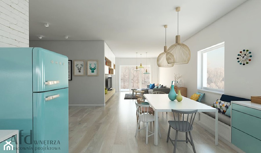 Mieszkanie w Gdańsku - Średnia biała jadalnia w salonie, styl skandynawski - zdjęcie od AFD Pracownia Projektowa