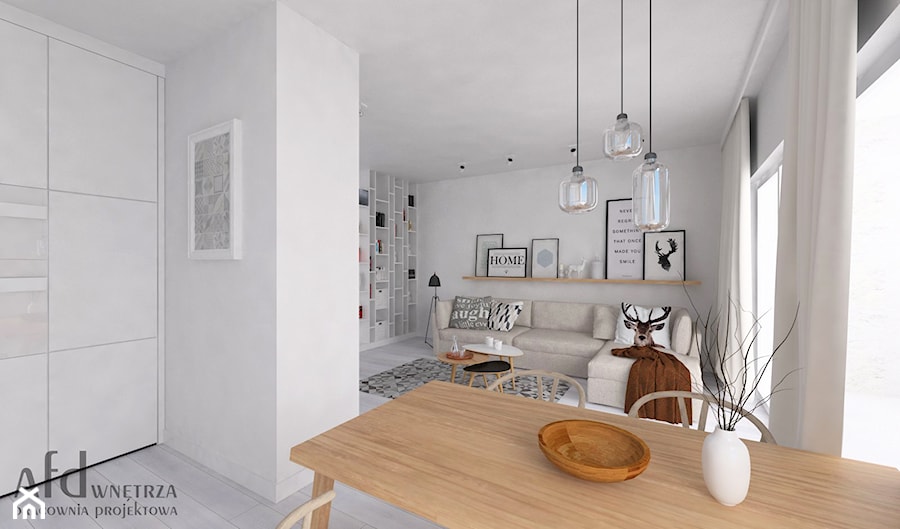 Mieszkanie w skandynawskim stylu - Średnia szara jadalnia w kuchni, styl skandynawski - zdjęcie od AFD Pracownia Projektowa