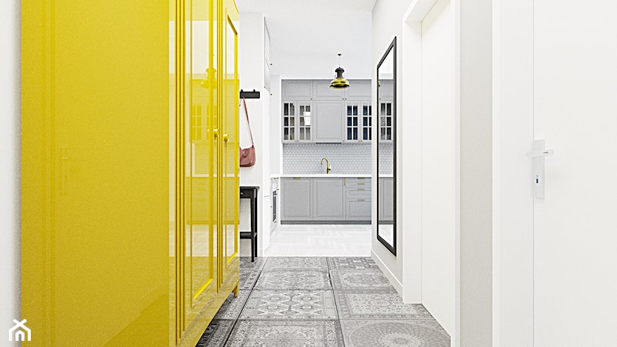 Przedpokój z żółtą szafą - zdjęcie od Drob Design