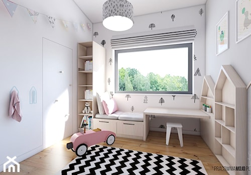 Wnętrza domu w Łodygowicach - Średni biały pokój dziecka dla dziecka dla chłopca dla dziewczynki, styl skandynawski - zdjęcie od MOJO pracownia projektowa