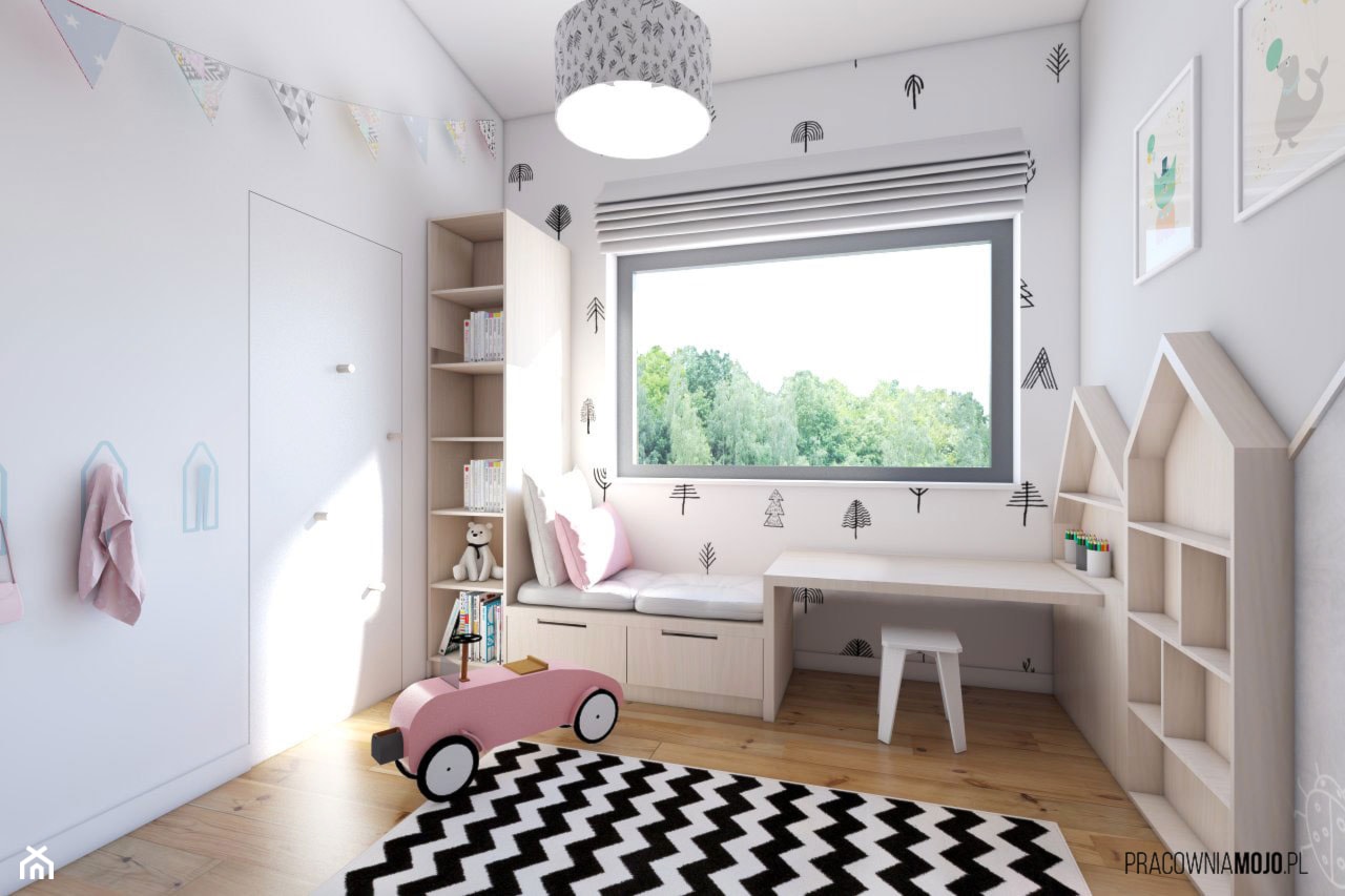 Wnętrza domu w Łodygowicach - Średni biały pokój dziecka dla dziecka dla chłopca dla dziewczynki, s ... - zdjęcie od MOJO pracownia projektowa - Homebook