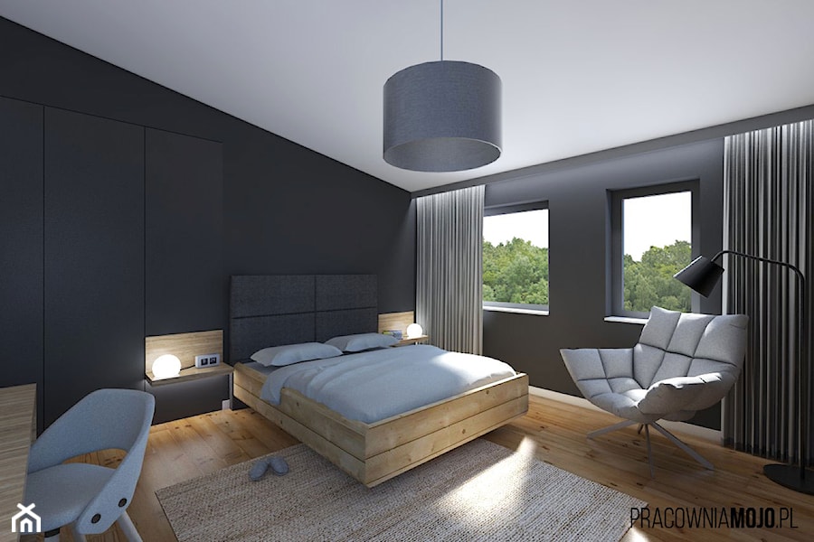 Wnętrza domu w Łodygowicach - Średnia czarna sypialnia, styl minimalistyczny - zdjęcie od MOJO pracownia projektowa