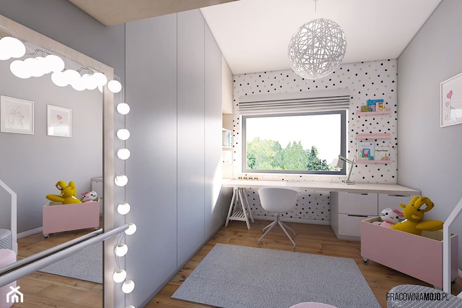 Wnętrza domu w Łodygowicach - Średni biały szary pokój dziecka dla dziecka dla dziewczynki, styl nowoczesny - zdjęcie od MOJO pracownia projektowa