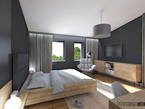 Wnętrza domu w Łodygowicach - Duża czarna z biurkiem sypialnia, styl minimalistyczny - zdjęcie od MOJO pracownia projektowa