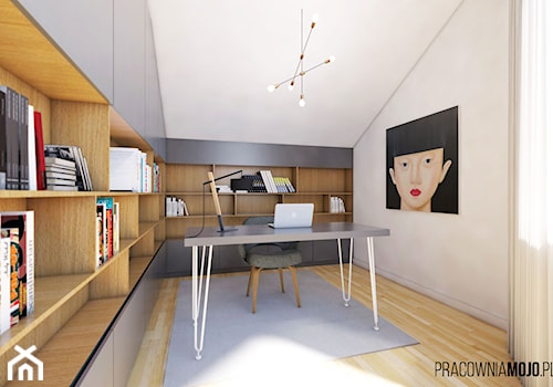 Wnętrza domu w Łodygowicach - Średnie w osobnym pomieszczeniu białe biuro, styl minimalistyczny - zdjęcie od MOJO pracownia projektowa