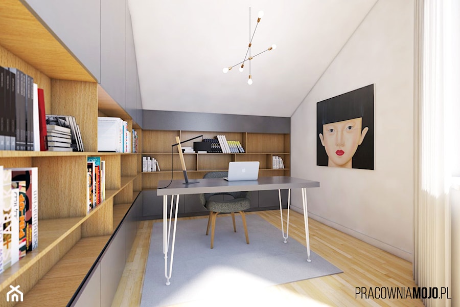 Wnętrza domu w Łodygowicach - Średnie w osobnym pomieszczeniu białe biuro, styl minimalistyczny - zdjęcie od MOJO pracownia projektowa