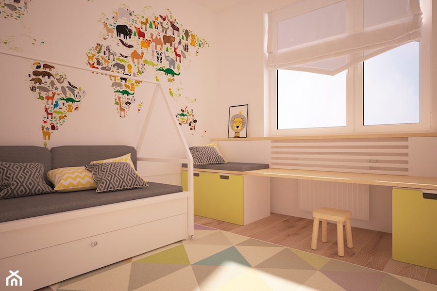 Mieszkanie w Poznaniu - Mały biały pokój dziecka dla dziecka dla dziewczynki, styl skandynawski - zdjęcie od Ai Pracownia Projektowa