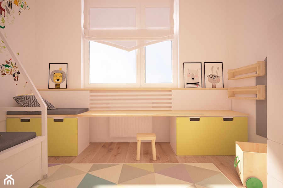 Mieszkanie w Poznaniu - Mały biały pokój dziecka dla dziecka dla chłopca dla dziewczynki, styl skandynawski - zdjęcie od Ai Pracownia Projektowa