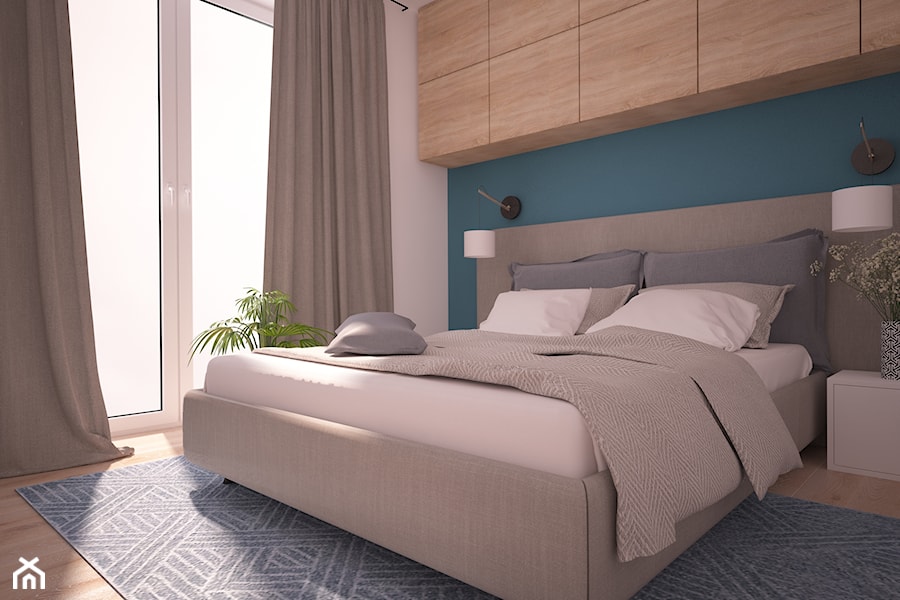 Mieszkanie na warszawskim Bemowie - Mała biała niebieska sypialnia, styl skandynawski - zdjęcie od Ai Pracownia Projektowa