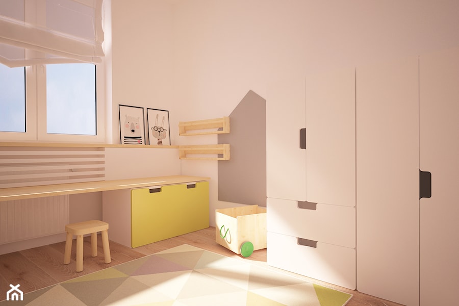 Mieszkanie w Poznaniu - Mały biały szary pokój dziecka dla dziecka dla chłopca dla dziewczynki, styl skandynawski - zdjęcie od Ai Pracownia Projektowa