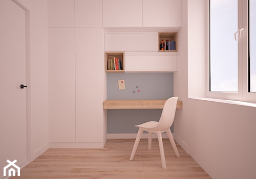 Mieszkanie na warszawskim Bemowie - Małe z zabudowanym biurkiem białe biuro, styl skandynawski - zdjęcie od Ai Pracownia Projektowa
