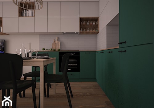Mieszkanie z zieloną kuchnią - Średnia otwarta z salonem biała z zabudowaną lodówką kuchnia w kształcie litery l, styl nowoczesny - zdjęcie od Ai Pracownia Projektowa