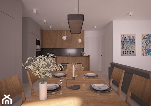 Mieszkanie w Poznaniu - Duża biała jadalnia w salonie, styl nowoczesny - zdjęcie od Ai Pracownia Projektowa