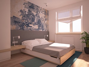 Mieszkanie w Poznaniu - Mała biała szara sypialnia, styl skandynawski - zdjęcie od Ai Pracownia Projektowa