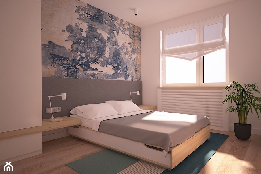 Mieszkanie w Poznaniu - Mała biała szara sypialnia, styl skandynawski - zdjęcie od Ai Pracownia Projektowa