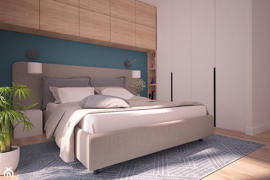 Mieszkanie na warszawskim Bemowie - Średnia biała niebieska sypialnia, styl skandynawski - zdjęcie od Ai Pracownia Projektowa