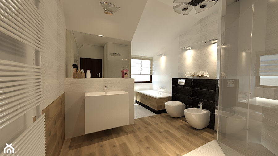 Łazienki - Duża z dwoma umywalkami łazienka z oknem, styl nowoczesny - zdjęcie od Arthome
