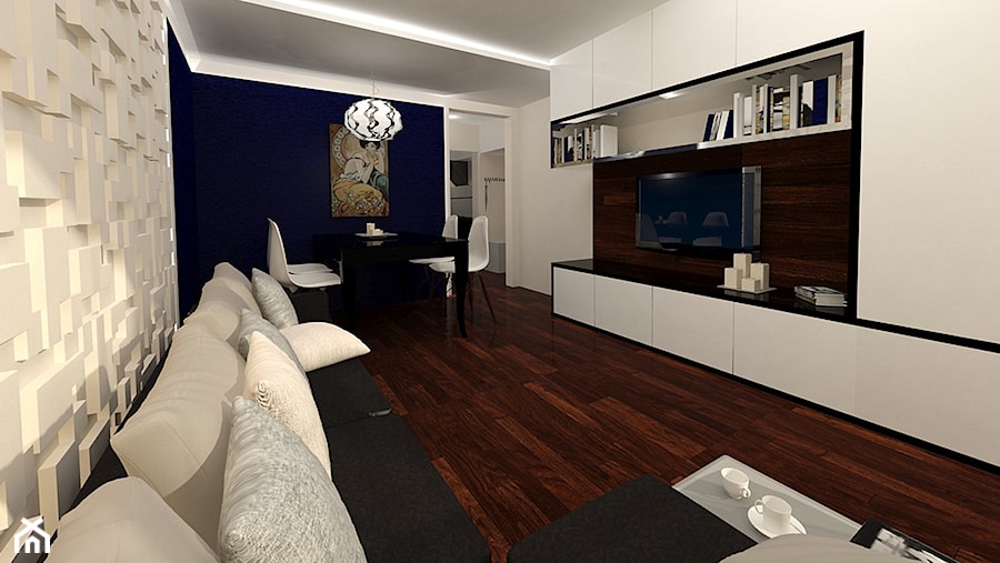 Mieszkanie art-deco - Średni biały niebieski salon z jadalnią, styl glamour - zdjęcie od Arthome