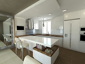 Kuchnie - Duża otwarta z zabudowaną lodówką kuchnia w kształcie litery u w kształcie litery g z wyspą lub półwyspem, styl minimalistyczny - zdjęcie od Arthome