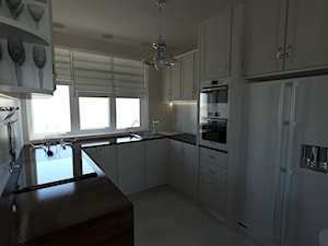 Kuchnie - Średnia otwarta biała z zabudowaną lodówką z podblatowym zlewozmywakiem kuchnia w kształcie litery u, styl tradycyjny - zdjęcie od Arthome