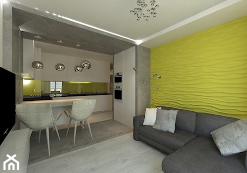 Mieszkanie 2 - Średni biały szary żółty salon z kuchnią z jadalnią, styl nowoczesny - zdjęcie od Arthome